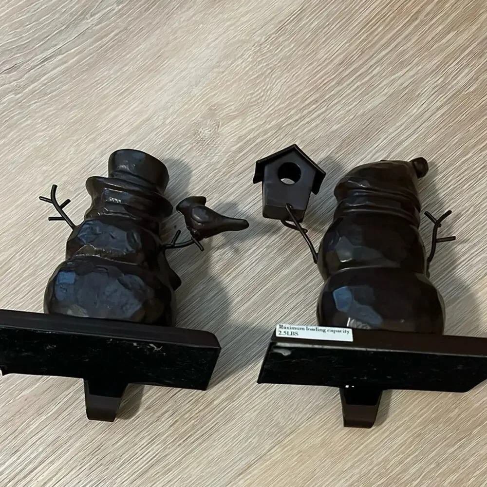 Bronze Snowman Stocking Hanger Set of 2 Bird Feeder